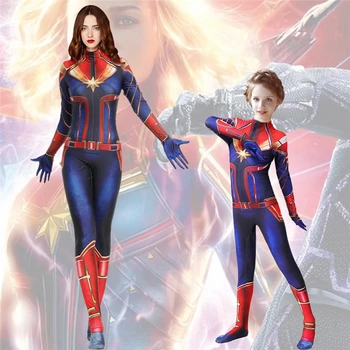 Süper kahraman Kaptan Marvel Carol Dansçı Cosplay Kostüm Çocuklar Yetişkin Unisex Zentai Kıyafetler Tulum Bodysuit Catsuit