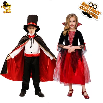 Erkek ve Kız Vampir Elbise Kostüm Çocuk Cosplay Cadılar Bayramı Deluxe Vampir Giyim Kostümleri