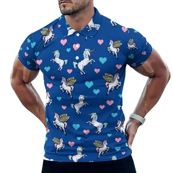 Unicorn Ve Pegasus polo gömlekler Büyülü Hayvan Rahat Gömlek Plaj Trend T-Shirt Erkekler Kısa Kollu Yaka Baskı Büyük Boy Üst