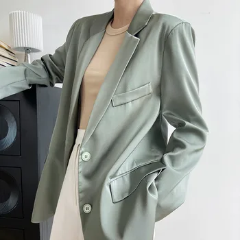 2021 Sonbahar İnce Leke Blazers Kadınlar İçin Uzun Kollu Zarif Gevşek Yumuşak Takım Elbise Ceketler Kadın Katı Pürüzsüz Palto Kabanlar C025
