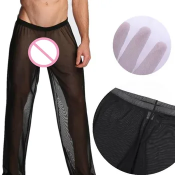 Sissy Erkekler See Through Mesh Paçalı Don Pantolon Plaj Kıyafeti Iç Çamaşırı Gece Kulübü Fetiş Kostüm