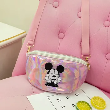 Yeni Mickey Mouse Baskılı Lazer PU Crossbody Çanta Moda Trendi Alışveriş omuzdan askili çanta doğum günü hediyesi için 4-16 Yıl Erkek Kız Bebek