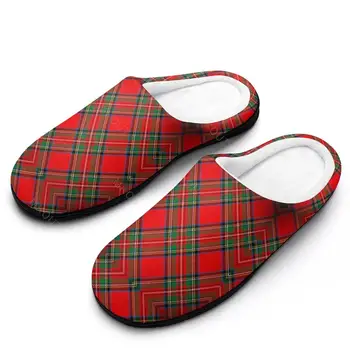Kış ev terliği Kırmızı Stewart Tartan (8) Erkek Kadın Pamuk Slaytlar Kaymaz Çift Kapalı Ev 
Düz Loafer Flip-flopfoam Ayakkabı