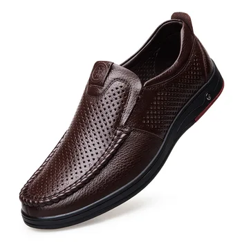 Yeni erkek PU deri rahat ayakkabılar Yaz Örgü Nefes Erkekler Elbise Ayakkabı Yumuşak Slip-on Ayakkabı deri makosenler Erkekler 2021 Artı Boyutu 46