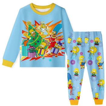 Simpsonsing-sevgilisi Pijama Anime Sonbahar Pamuk Çocuk Pijama Erkek ve Kız Setleri Çocuklar Ev Giyim Seyahat Rahat Pijama Takım Elbise