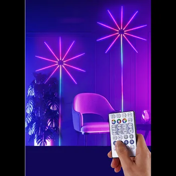 Havai fişek ışıkları LED şerit müzik ses Sync renk değiştirme uzaktan kumanda LED havai fişek ışık odası için parti tatil dekorasyon