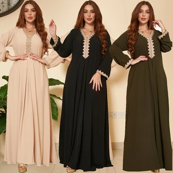 dubai kaftan elbise arapça Dantel abaya kadınlar için Longue Djelaba kaftan marocain islam giyim türkiye Femme Musulman Elbiseler