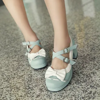 Tatlı Lolita Yay Prenses Yüksek Topuk platform ayakkabılar Japon Harajuku Günlük Toka Sandalet Ayakkabı
