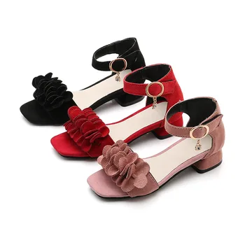 Çiçekler Çocuklar Kızlar İçin Ayakkabı Prenses Sandalet Bebek Kız Ayakkabı çocuk sandaletleri chaussure fille 4T 5T 6T 7T 8T 9T-16T Pembe Siyah Kırmızı