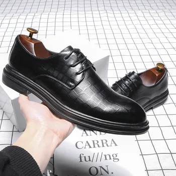 Yeni Nefes Siyah Erkekler Sivri Oxford Ayakkabı Erkek İş Elbise Ayakkabı Yumuşak Deri Erkek Flats Casual Ofis deri ayakkabı 2A