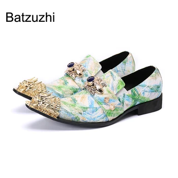 Batzuzhi erkek ayakkabıları Lüks Yeni Tasarım Sivri Demir Ayak Deri Elbise Ayakkabı Erkekler erkekler için Parti ve Düğün Zapatos Hombre, 6-12