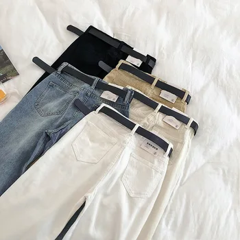 Yeni Yaz Sonbahar Rahat Sashes Yüksek Bel Kot Kadın Zarif Gevşek İnce düz pantolon Tüm Maç Ayak Bileği Uzunlukta Kot Pantolon M708