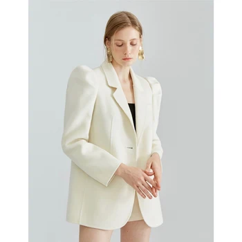 Yeni 11.6 Sonbahar Kış Mizaç Moda Puf Kollu Blazer Ceket Çift taraflı Yün High End Palto Giyim