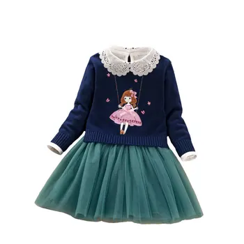 Bebek Kız giyim setleri 2020 İlkbahar Sonbahar Kış Çocuklar Uzun Kollu Kazak + dantel Elbise 2 Adet kız Prenses Parti Çocuk Giysileri