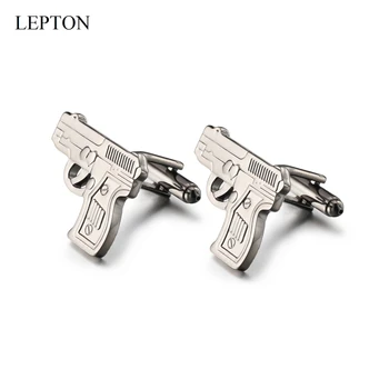 Lepton Moda Yeni Siyah Silah Tarzı Mens İçin Kol Düğmeleri Iş Gömlek Manşetleri kol düğmeleri Klasik Noel En Iyi Hediye Kol Düğmesi