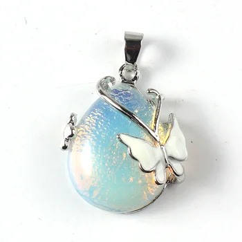 Trendy-boncuk Zarif Stil Gümüş Kaplama Su Damlası Opalite Opal Kelebek Kolye Charm Takı ile