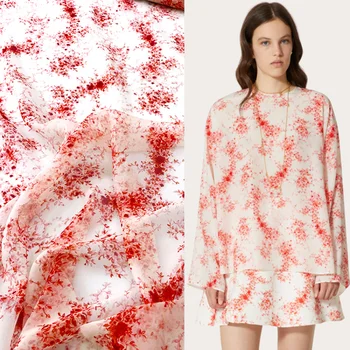 Marka Baskılı Polyester Georgette Bez Kumaş Yumuşak Moda Kadın Giyim Şeftali Çiçeği Desen Gömlek Dikiş Malzemesi Metre