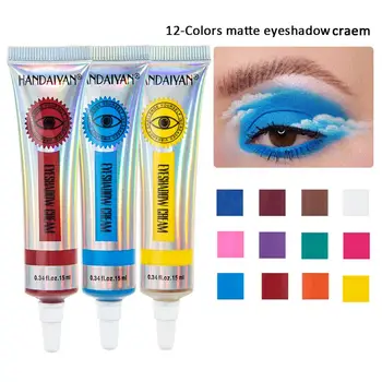 12 Renkli Mat Renkli Göz Farı Krem Yüksek Doygunluk Renk Göz Makyajı Zarif Opak Eyeliner Kaşları Profesyonel Cos