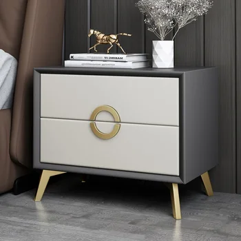 Işık lüks başucu masa yatak odası mobilyası minimalist deri sanat komodin katı ahşap basit modern komodin