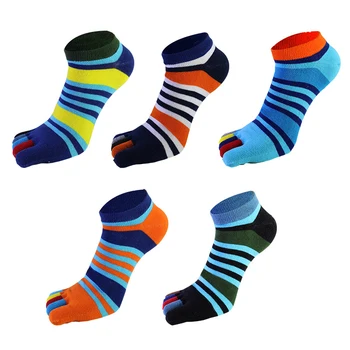 Yaz Erkek Ayak Bileği Çorap Beş Parmak Ayak Düşük Tüp Renkli Çizgili Pamuk Spor Ayak Çorap Nefes Yumuşak Çorap