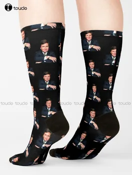 Tucker Carlson Çorap Beyaz futbol çorapları Moda Yaratıcı Eğlence Komik Harajuku Sanat Soyut Yağlıboya Çorap noel hediyesi