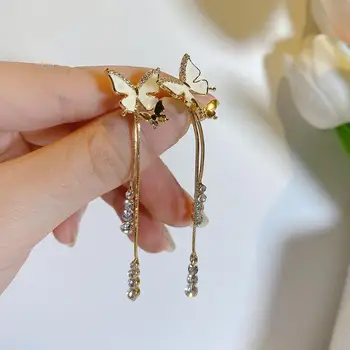 Şık Dangle Küpe Kore Tarzı Kadın Küpe Tüm Maç Moda suni elmas kelebek Püskül Küpe Kulak Dekorasyon