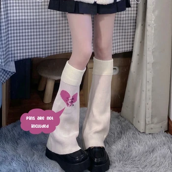 Kadın bacak ısıtıcısı Y2K Tarzı Lolita Uzun Çorap Alevlendi Geniş Örme Sıcak JK bot paçaları Kırık Kalp Desen uzun tüp çorap