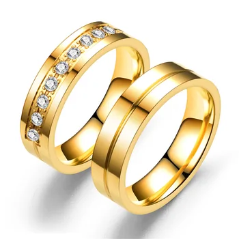 Trendy Düğün Bantları Yüzükler Kadın Erkek Aşk Hediye Altın renk Paslanmaz Çelik Promise Çift Takı