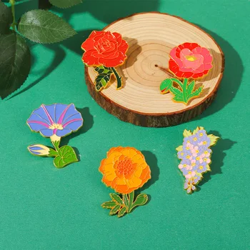 Zarif ve Parlak Çiçek Bitki Alaşım Emaye Broş Zarif Moda Gül Petunya Rozeti Giyim Çanta Aksesuarları Pin Takı
