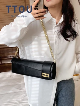 Moda Deri Katı Çanta 2022 Lüks Marka Tasarımcısı Kadın Alışveriş Koltukaltı Çanta Altın Zincir Yaz omuz askılı postacı çantaları