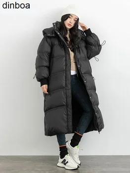 Kış Warmjacket Kadınlar Siyah Parka Uzunluk Gevşek Kapşonlu Su Geçirmez Sıcak Moda Kadın Kirpi Ceket Kabarcık Dış Giyim Kış Giysileri