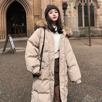 Kürk Kapşonlu Yastıklı Pamuk Kalınlaşmak Kadın Giyim Kirpi Mont Kore Gevşek Uzun Ceket Kış Kadın Sıcak Rahat