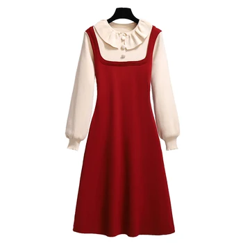 2021 Uzun Kollu Fransa Tarzı Elastik Mini Elbise Kadın Moda Zarif Şık Bayan Parti Akşam Örgü Kazak Elbise Femme Kırmızı