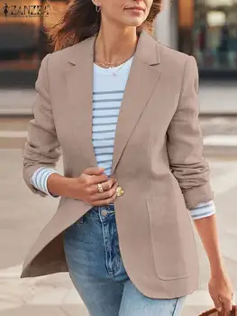 Büyük boy 2022 Moda Kadın Uzun Kollu Üstleri ZANZEA Ofis Bayan Yaka Boyun Yıpratır Casual Katı Gevşek Takım Elbise Mont İş Ceketleri