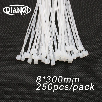 250 adet 8mm * 300mm 5.1 mm Kendinden kilitleme Naylon Kablo Bağları Beyaz renk Plastik Zip bağ teli bağlama wrap sapanlar UL Sertifikalı