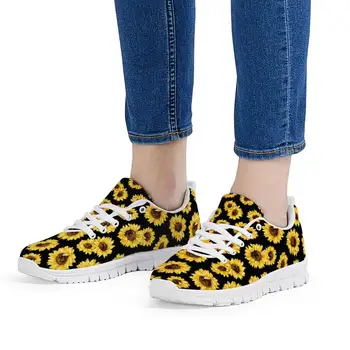 Bahar Sneakers Dantel-Up Ayçiçeği Çiçek Baskı Flats Kadın seyahat ayakkabısı Genç Yaz Örgü koşu ayakkabısı Bayanlar koşu ayakkabıları