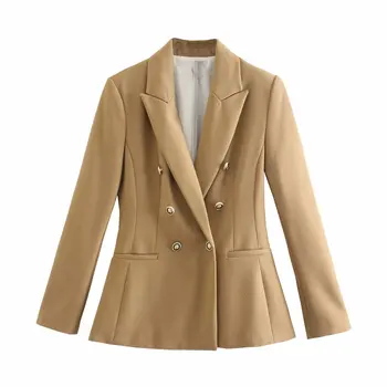 Kadın 2021 Rahat Traf Blazers Sonbahar Cepler Kruvaze Ofis bayan Takım Elbise Ceket Kadın İnce Kalın Palto
