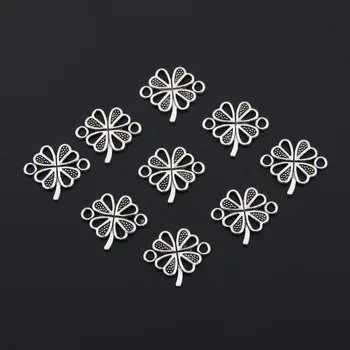 20 adet Gümüş Renk Dört Yapraklı Yonca Takılar Şanslı Yapraklar Kolye Bilezik Colliar Takı Aksesuarları 17x15. 5mm A3327