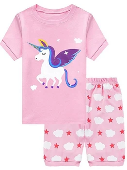 Yaz çocuk Pijama Erkek Bebek Giysileri pamuklu pijamalar Çocuklar T-shirt + Şort 2 adet Karikatür Pijama Kız Erkek Pijama Setleri