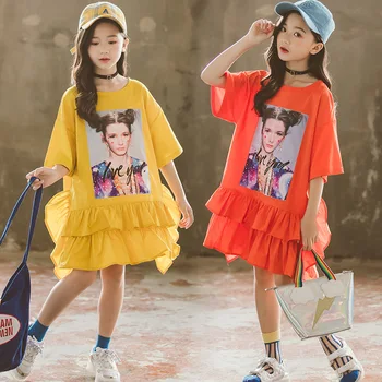 Çocuklar Kızlar için Elbiseler Giysileri Çocuk Kostüm Karikatür Baskı Fırfır 2022 Yaz Genç Kız Çocuk Prenses Elbise 12 13 14 Yıl