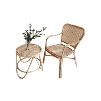 Rattan sandalye çay masası kombinasyonu B & B yaratıcı yemek sandalyesi eğlence tek sırtlı sandalye basit retro rattan sandalye