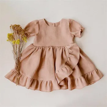 Bebek Kız Elbise Yaz Elbiseler Çocuklar Kolsuz Sevimli O-Boyun evaze elbise Yaz Prenses Pamuk Tutu Elbiseler Kızlar için