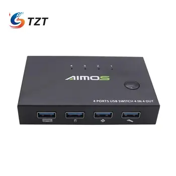 TZT 4 Port USB KVM Anahtarı 4 IN 4 OUT w/ USB Kabloları Klavye U Disk Yazıcı Tarayıcı AM-UK404