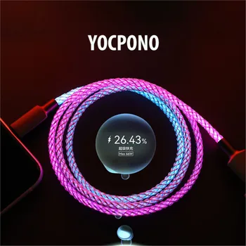 YOCPONO Yeni RGB hızlı şarj kablosu LED degrade 66W flama şarj kablosu 6A Süper hızlı şarj kablosu Tip-C