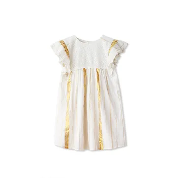 2020 Yaz Kız Elbise Dantel Altın İpek Prenses Elbiseler Çocuk Giyim İçin Sinek Kollu Çocuklar Pamuk Elbise