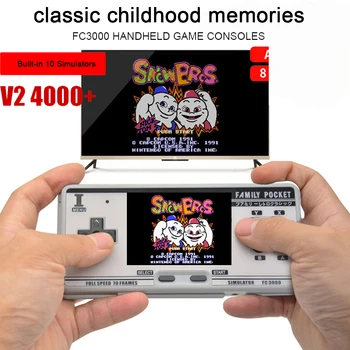 Retro elde kullanılır oyun konsolu 8 simülatörü kırmızı ve beyaz çocuk renkli ekran oyun konsolu FC3000 Dahili 1091 Klasik Oyunlar