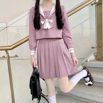 2021 Yeni Bahar Yaz Kadın Setleri Japon Tarzı Tatlı Lolita JK Etek Takım Elbise Kısa Gömlek Ve Pilili Mini Etek İki Parçalı Set
