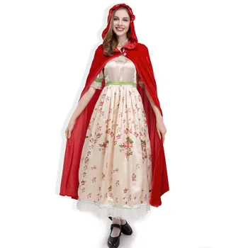 Cadılar bayramı Kostüm Cosplay Uzun kapüşonlu pelerin Cadı Ortaçağ Kırmızı Şal Küçük Kırmızı Başlıklı kız Sürme Kapşonlu Hizmetçi kadın kostümü