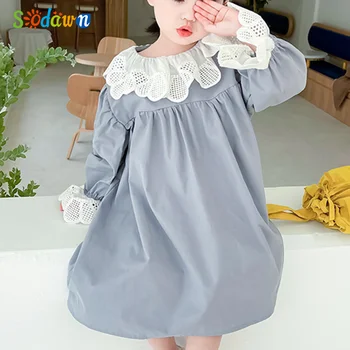 Sodawn 2021 Kore Tarzı Prenses Elbise Dantel Dekorasyon Çocuk Giysileri uzun elbise Kız Giysileri 2-6 Yıl