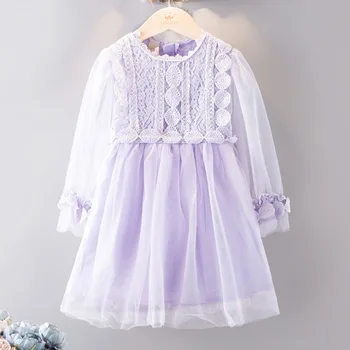 Amya Bebek Dantel Kız Prenses Elbise Bahar Sonbahar Flare Uzun Kollu Noel Elbiseler Toddler Giyim Çocuk Kostüm